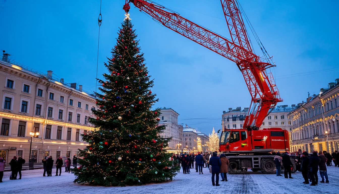 Как спецтехника помогает создавать в городах новогоднюю атмосферу